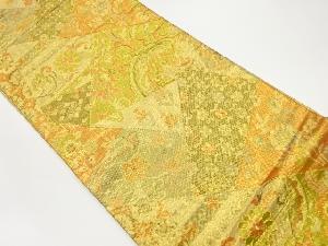 切り嵌めに草花模様織出し袋帯